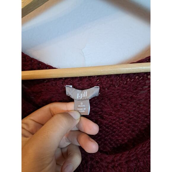 J. Jill V Neck Cable Knit Sweater Alpaca Wool  Blend Size S P Red - Picture 3 of 7